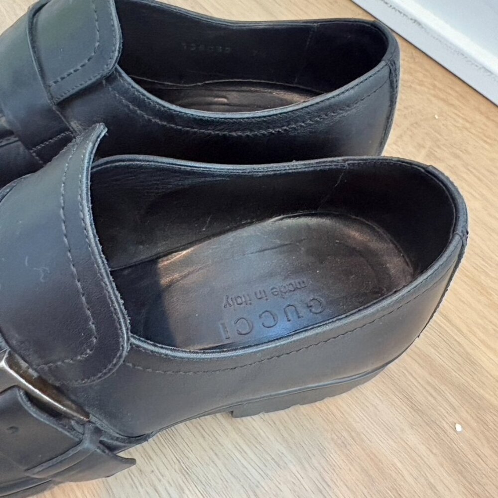 Gucci Loafers Buckle heel Size 7.5 Leather Black Mens - Picture 5 of 11